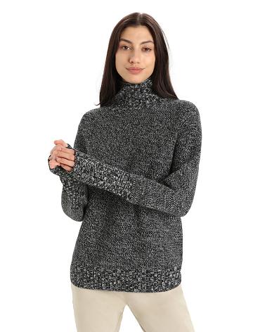 Women's Icebreaker Merino Seevista Funnel Neck Sweaters Black / Snow | CA 1320CTVE